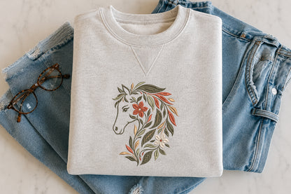Floral Horse Head Embroidery Design