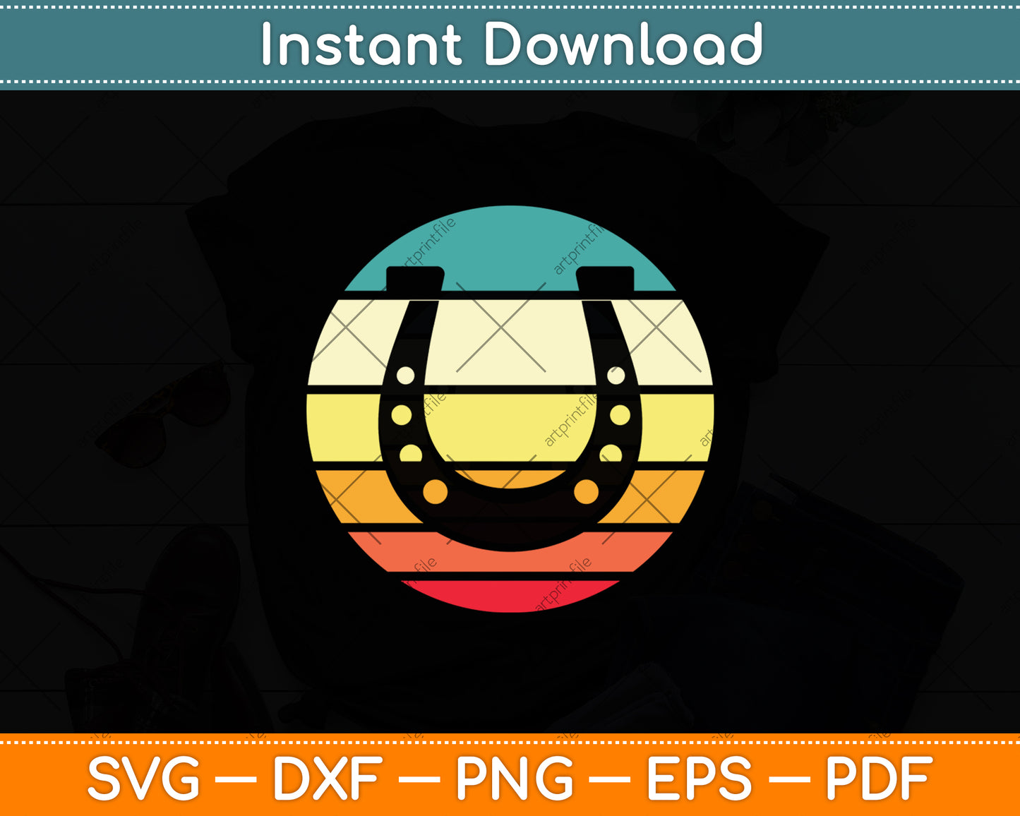 Horse Shoe Sunset Retro Vintage Svg Digital Cutting File