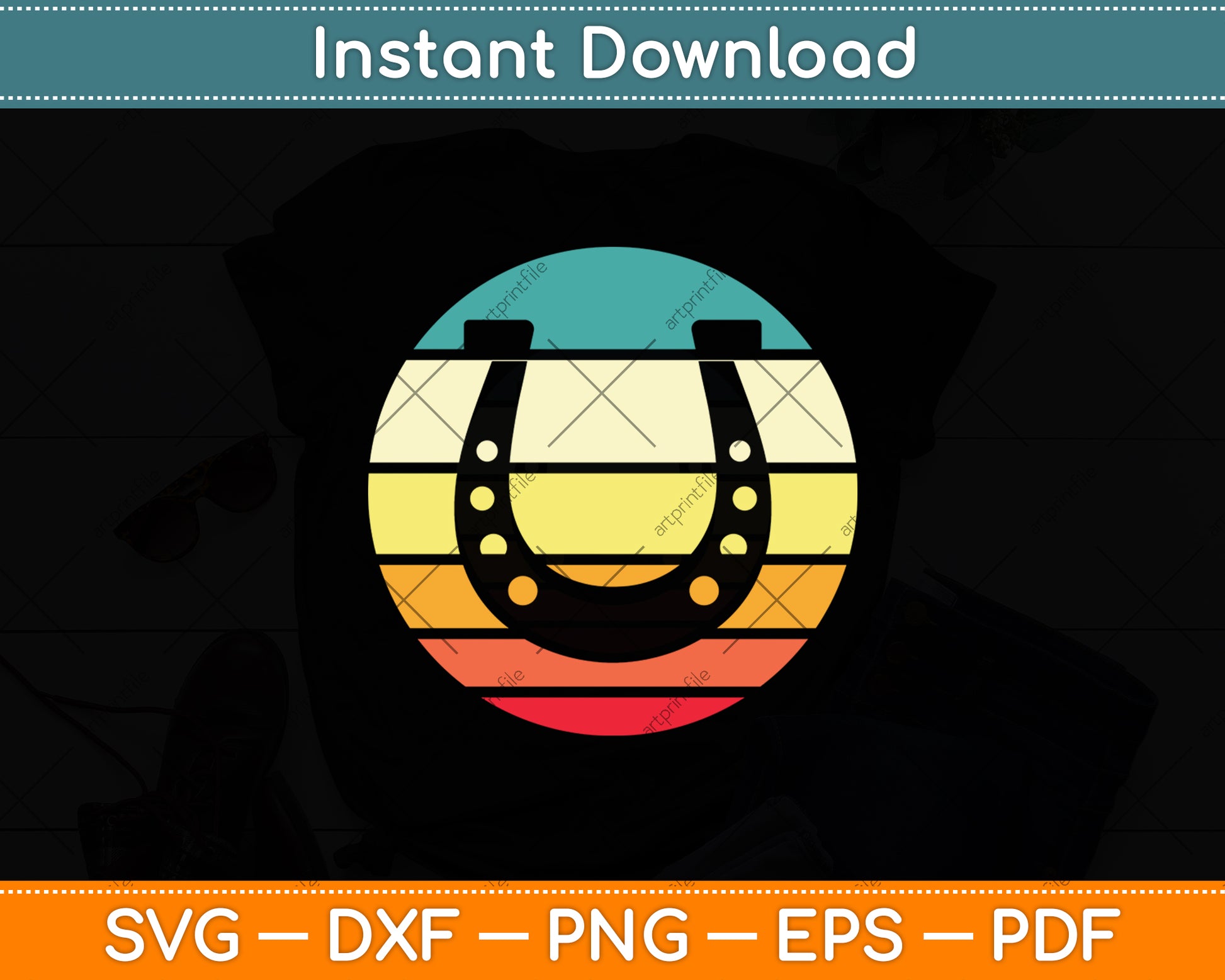 Horse Shoe Sunset Retro Vintage Svg Digital Cutting File