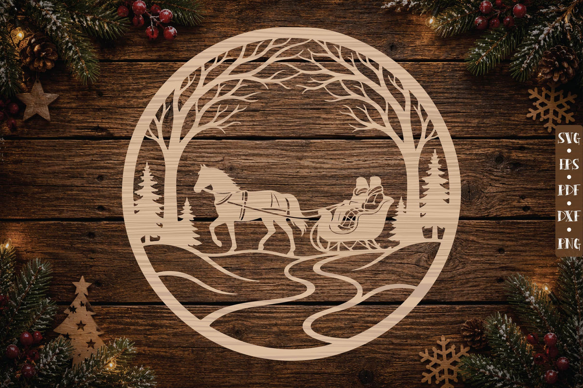 Horse Sleigh Ornament SVG