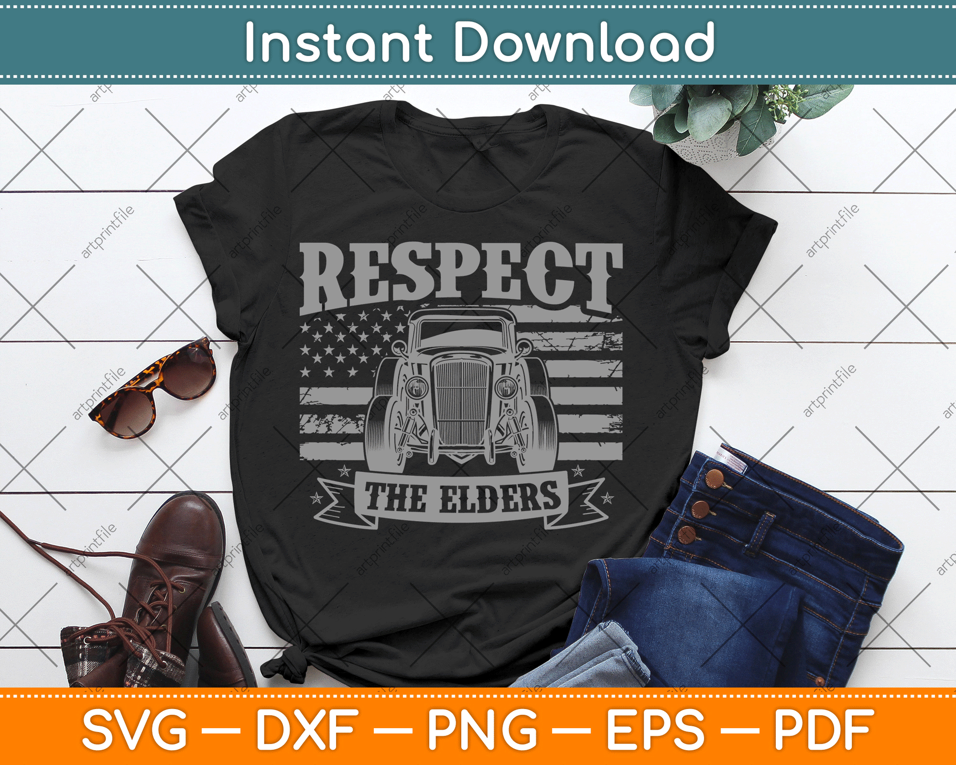 Hot Rod Grandpa Respect The Elders Patriotic Rat Rod Car SVG Digital Cutting File