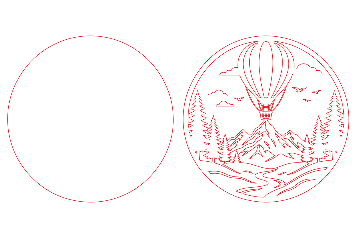 Hot Air Balloon Mountain Landscape Round Laser Cut SVG