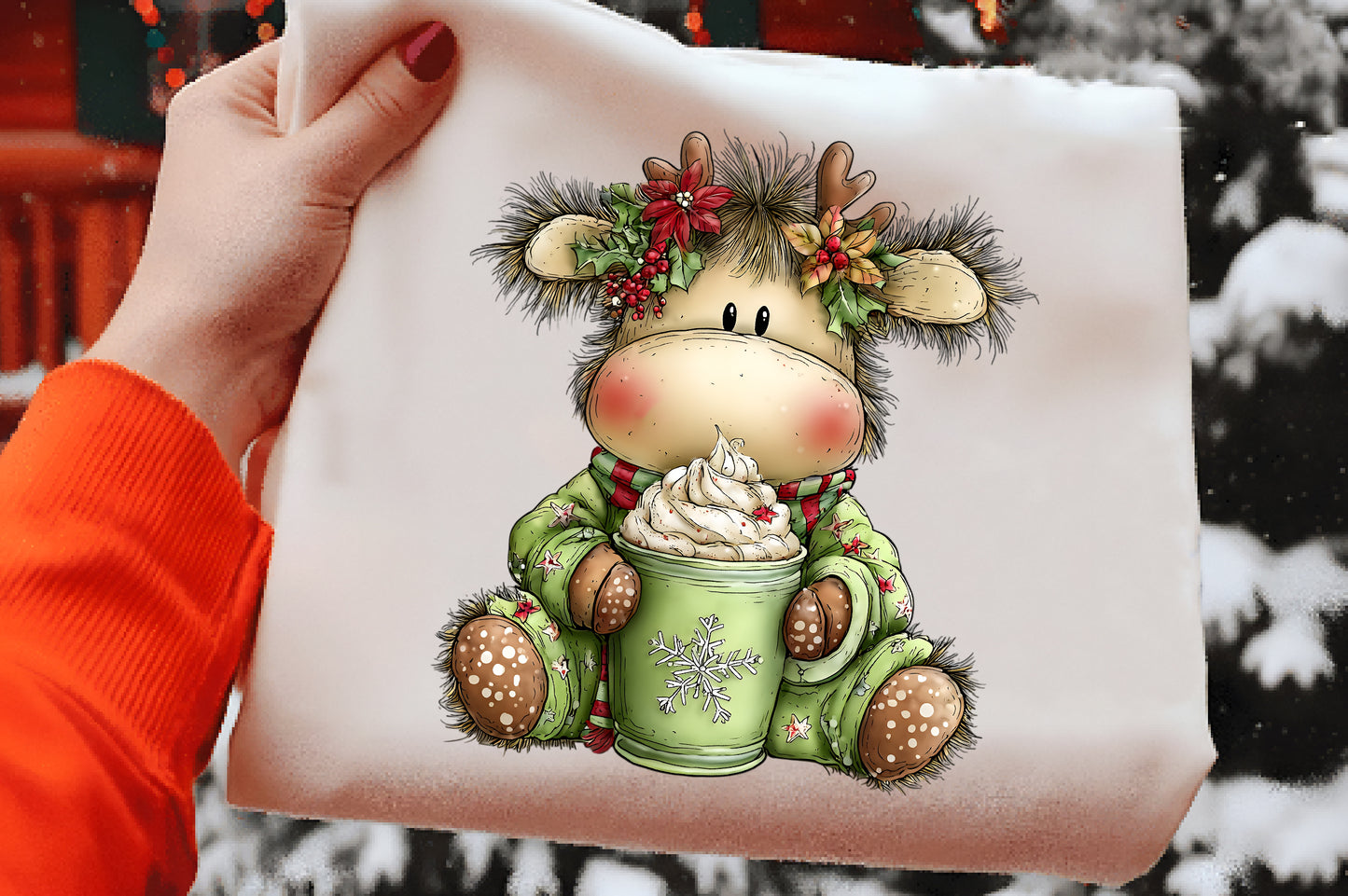 Hot Chocolate Reindeer Gingerbread Clipart PNG Bundle | Cute Watercolor Christmas Holiday Clipart