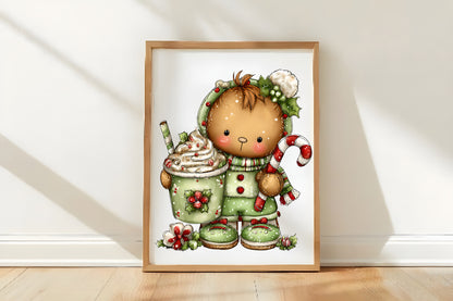 Hot Chocolate Reindeer Gingerbread Clipart PNG Bundle | Cute Watercolor Christmas Holiday Clipart
