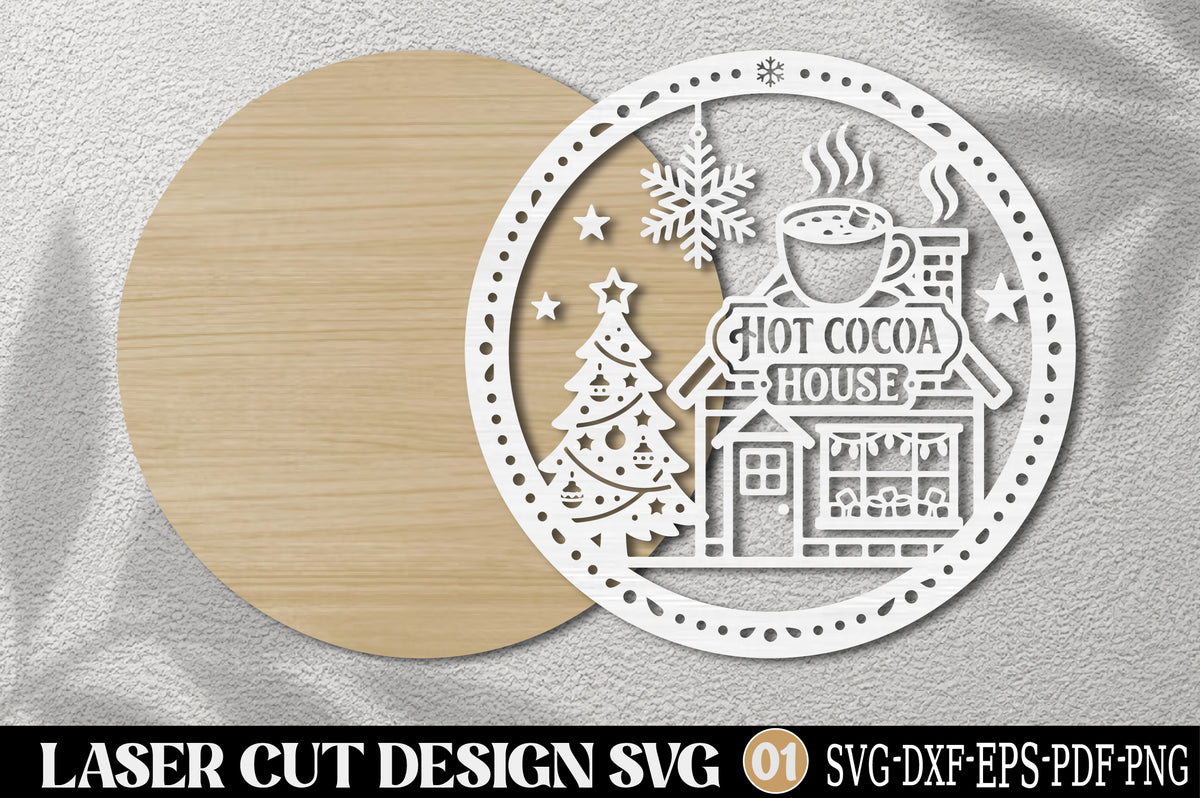 Hot Cocoa House Christmas Laser Cut SVG | Cozy Winter Christmas Ornament & Holiday Decor