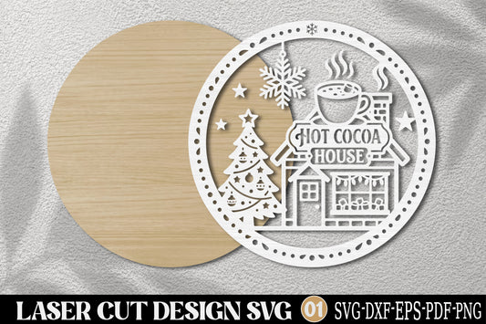 Hot Cocoa House Christmas Laser Cut SVG | Cozy Winter Christmas Ornament & Holiday Decor