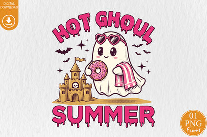 Hot Ghoul Summer PNG Cute Ghost Halloween Summer Sublimation Design