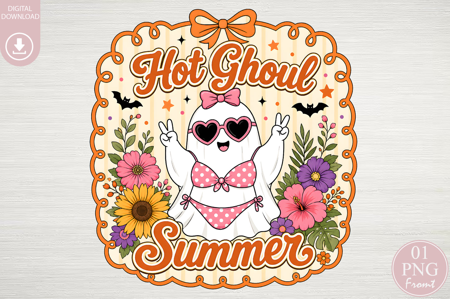 Hot Ghoul Summer PNG Cute Ghost Bikini Retro Halloween Sublimation Design