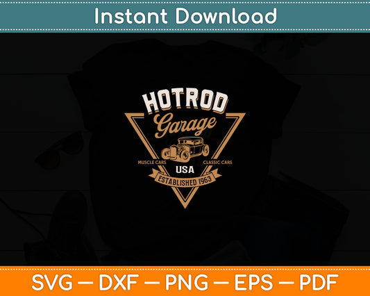 Hot Rod Garage USA Classic Car Hot Rod Distressed Svg Digital Cutting File