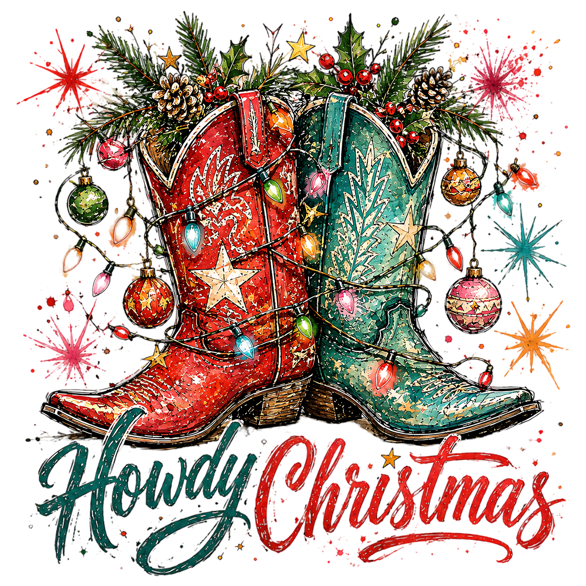 Howdy Christmas Cowboy Boots PNG