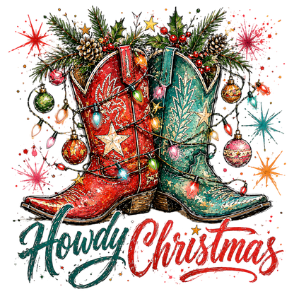 Howdy Christmas Cowboy Boots PNG
