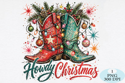 Howdy Christmas Cowboy Boots PNG