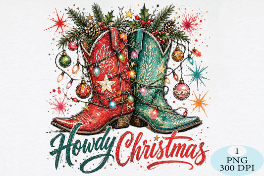 Howdy Christmas Cowboy Boots PNG