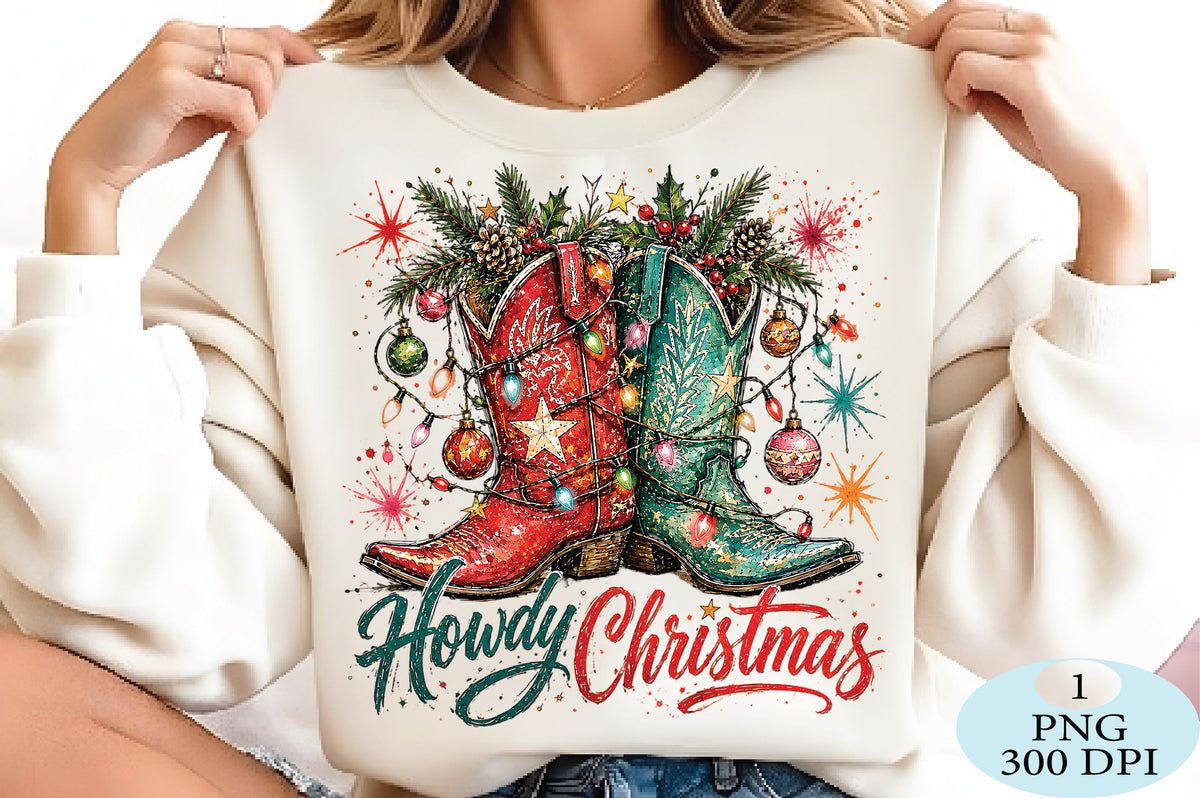 Howdy Christmas Cowboy Boots PNG