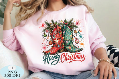 Howdy Christmas Cowboy Boots PNG
