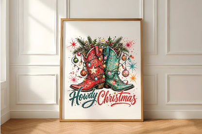 Howdy Christmas Cowboy Boots PNG