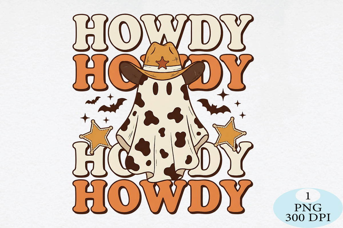 Howdy Cowboy Ghost Halloween PNG Cute Western Cow Ghost