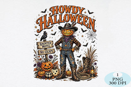 Howdy Halloween Scarecrow PNG Western Pumpkin Cowboy Design