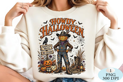Howdy Halloween Scarecrow PNG Western Pumpkin Cowboy Design