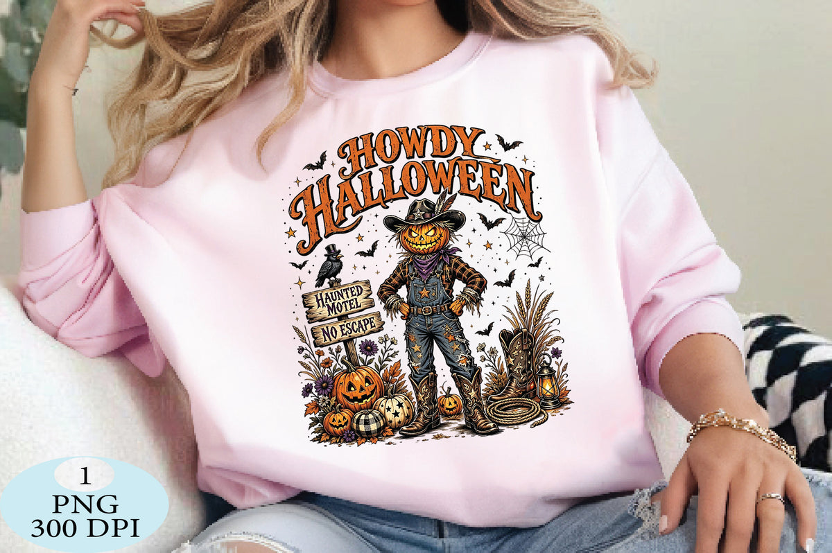 Howdy Halloween Scarecrow PNG Western Pumpkin Cowboy Design
