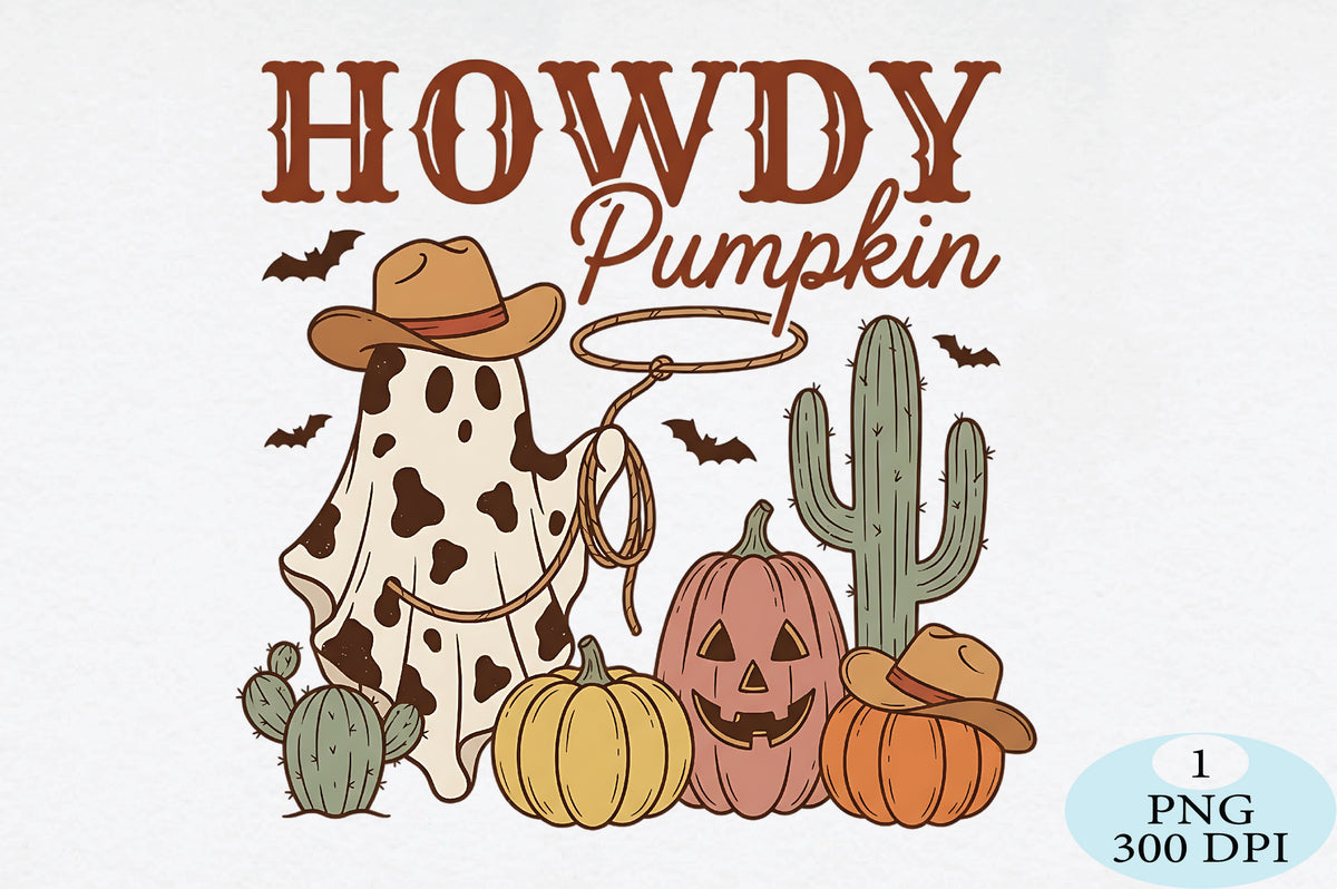 Howdy Pumpkin Cowboy Ghost PNG Western Halloween Design