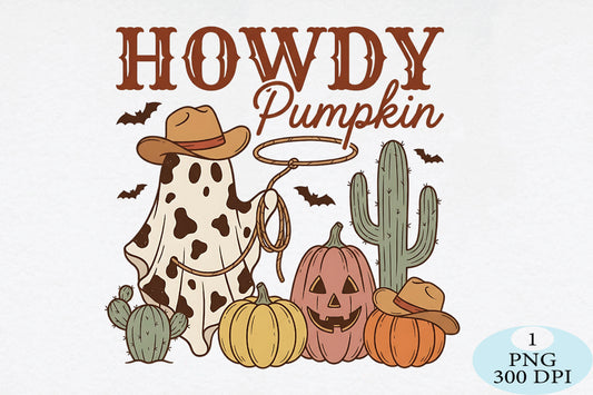 Howdy Pumpkin Cowboy Ghost PNG Western Halloween Design