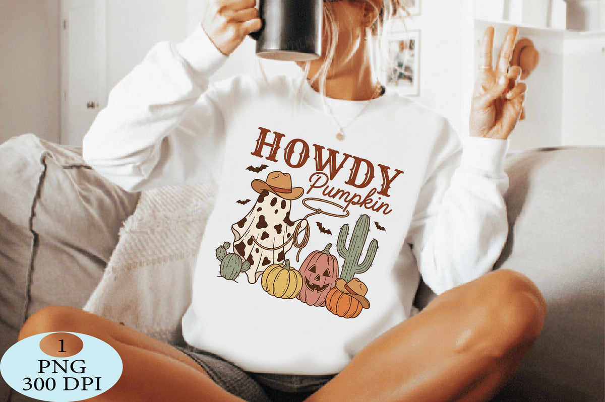 Howdy Pumpkin Cowboy Ghost PNG Western Halloween Design
