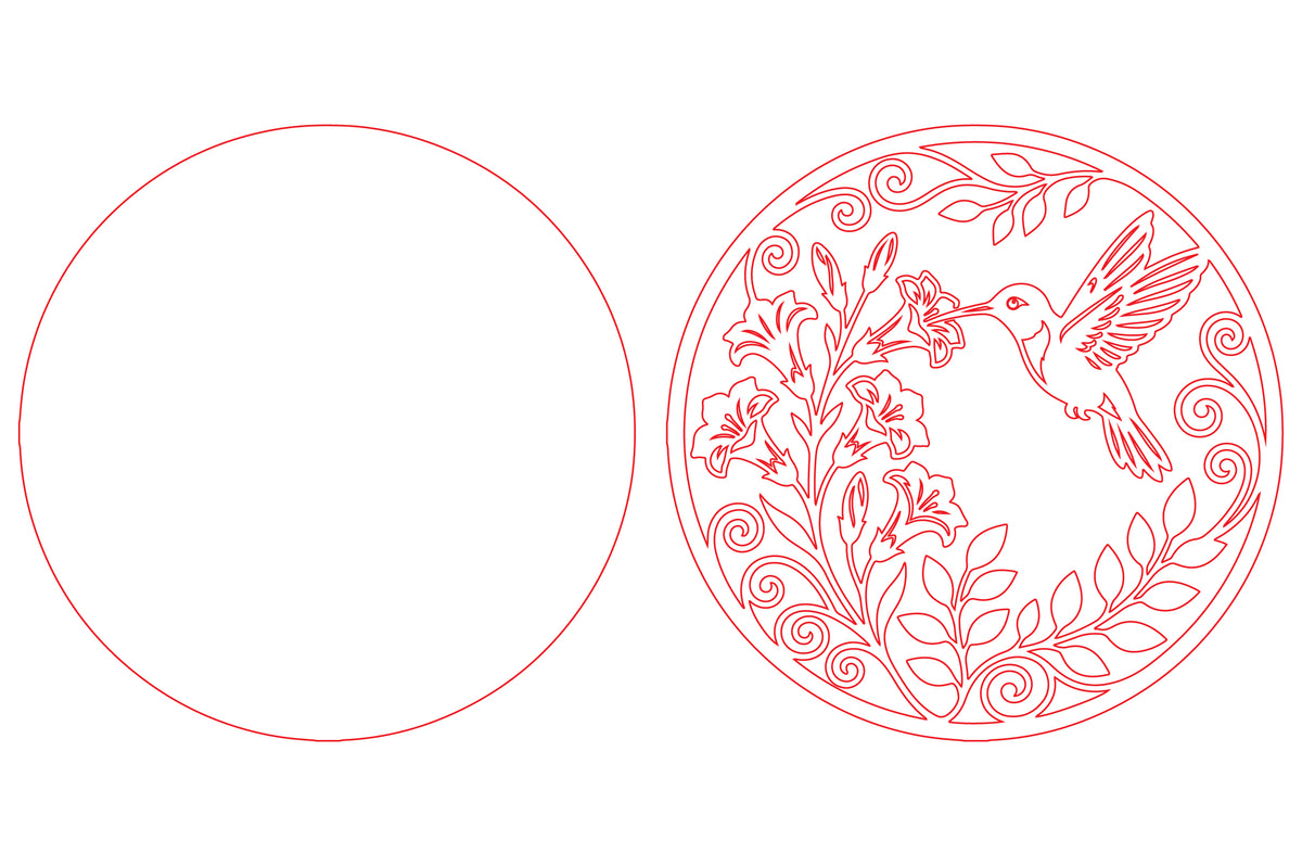 Hummingbird Floral Round Laser Cut SVG