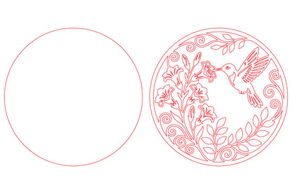 Hummingbird Floral Round Laser Cut SVG