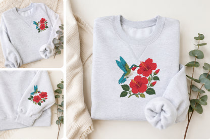 Hummingbird Hibiscus Embroidery Design – Beautiful Hummingbird & Hibiscus Flower Machine Embroidery