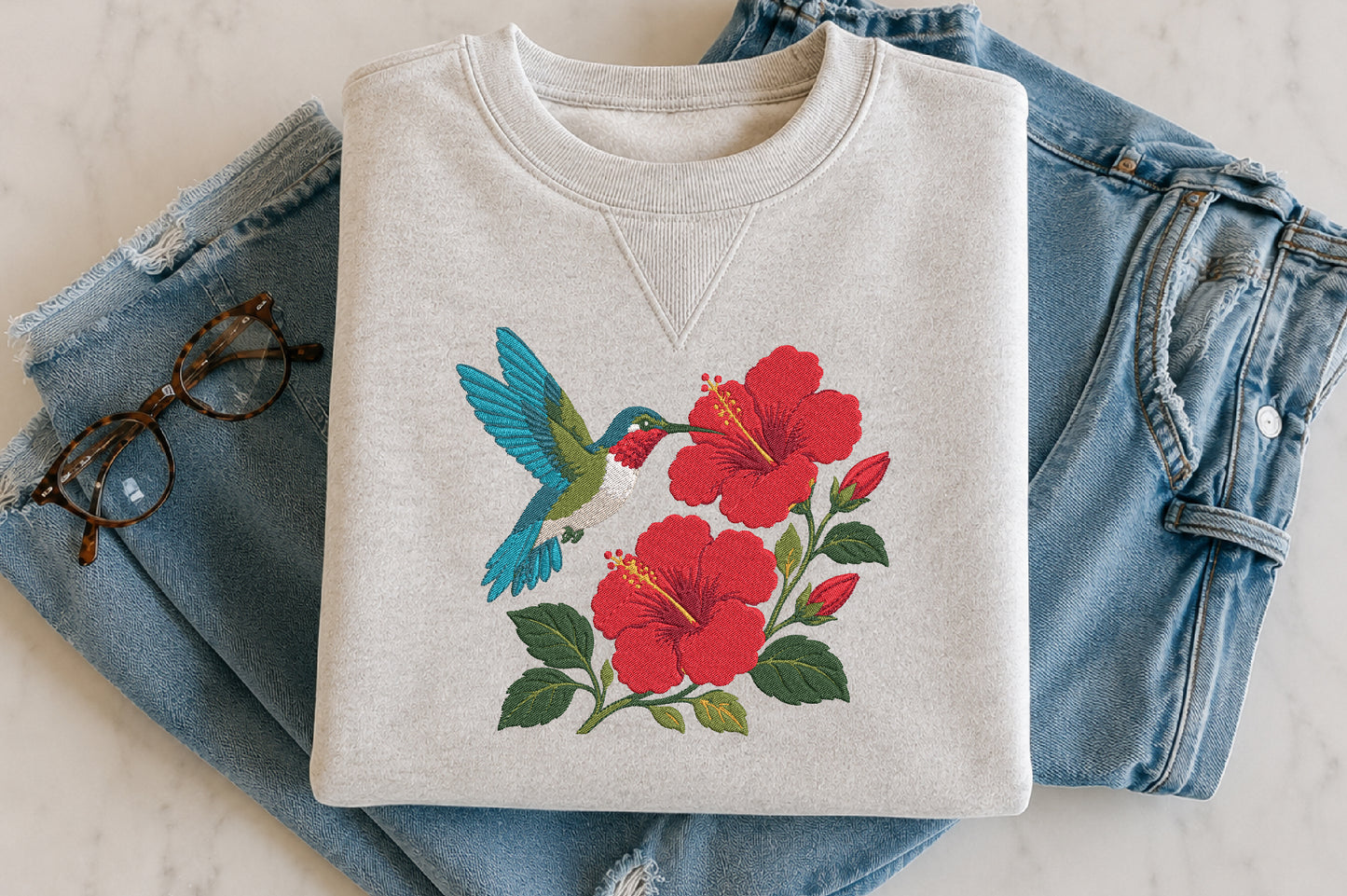 Hummingbird Hibiscus Embroidery Design – Beautiful Hummingbird & Hibiscus Flower Machine Embroidery