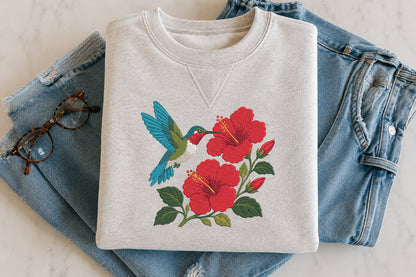 Hummingbird Hibiscus Embroidery Design – Beautiful Hummingbird & Hibiscus Flower Machine Embroidery
