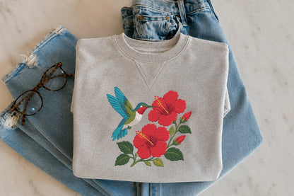 Hummingbird Hibiscus Embroidery Design – Beautiful Hummingbird & Hibiscus Flower Machine Embroidery