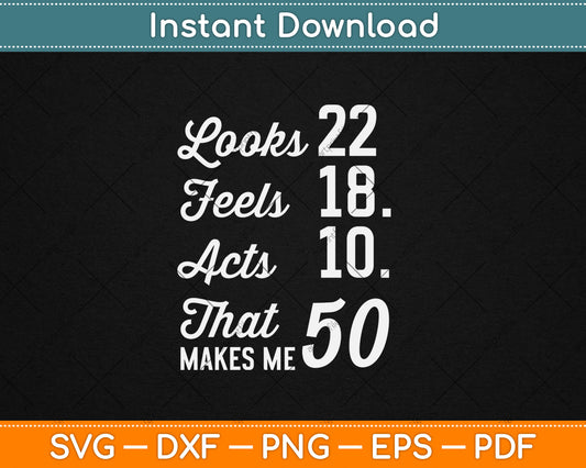Humor Milestone Birthday Age Looks and Acts Young Fun Svg Digital Cutting File