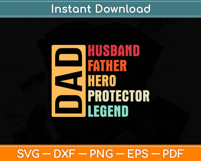 Retro Husband Father Hero Protector Legend Fathers Day Svg Digital Cutting File