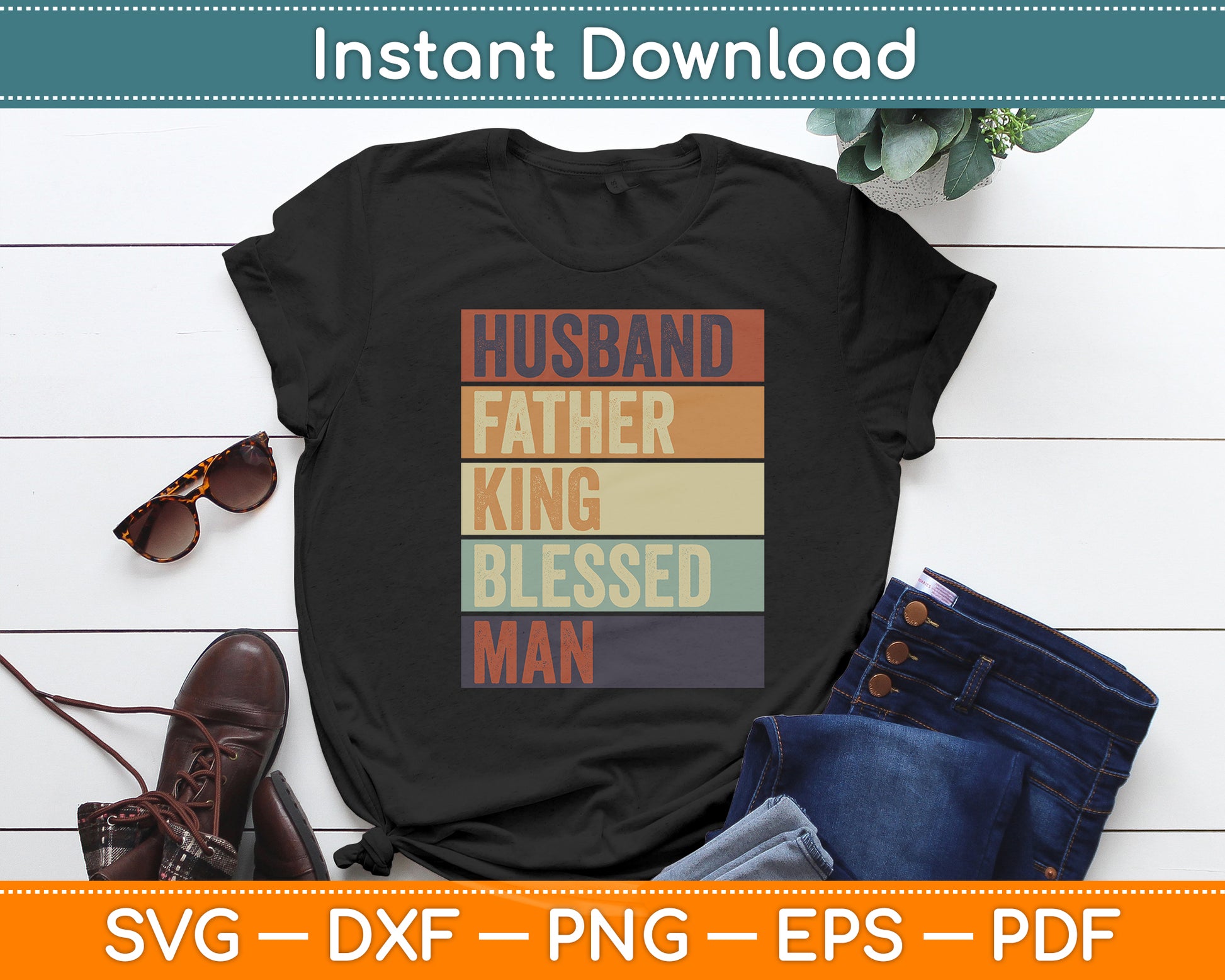 Husband Father King Blessed Black Vintage Retro Pride Dad Svg Digital Cutting File