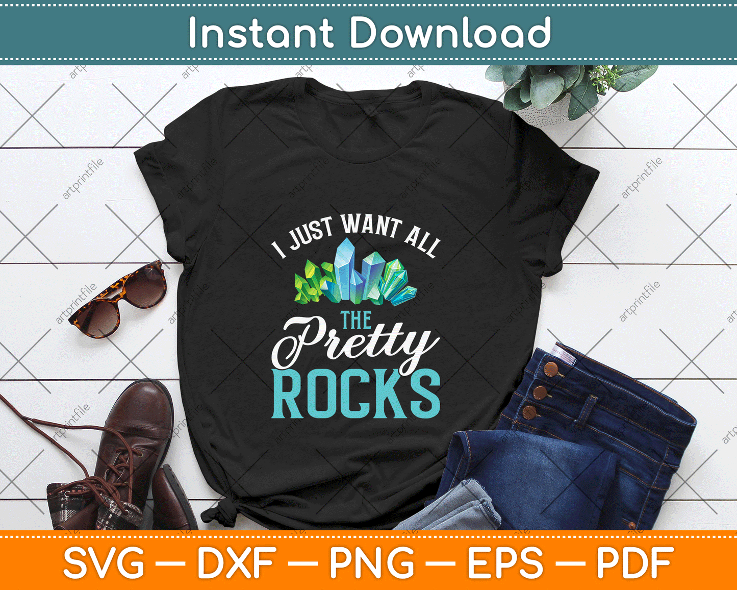 I Just Want All The Pretty Rocks Rockhound SVG PNG File for Geode Hunting T-Shirt Design