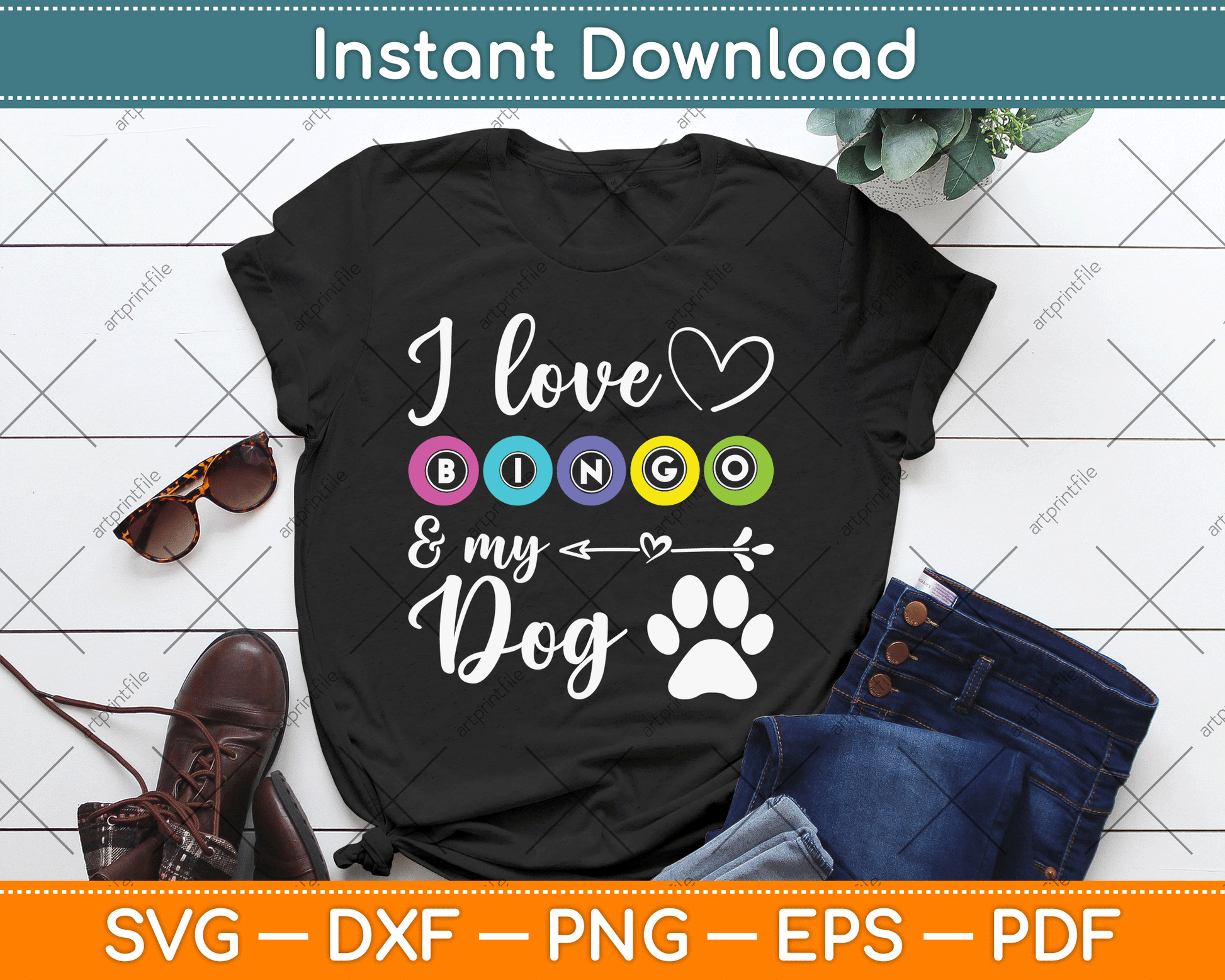I Love Bingo And My Dog SVG Digital Cutting File