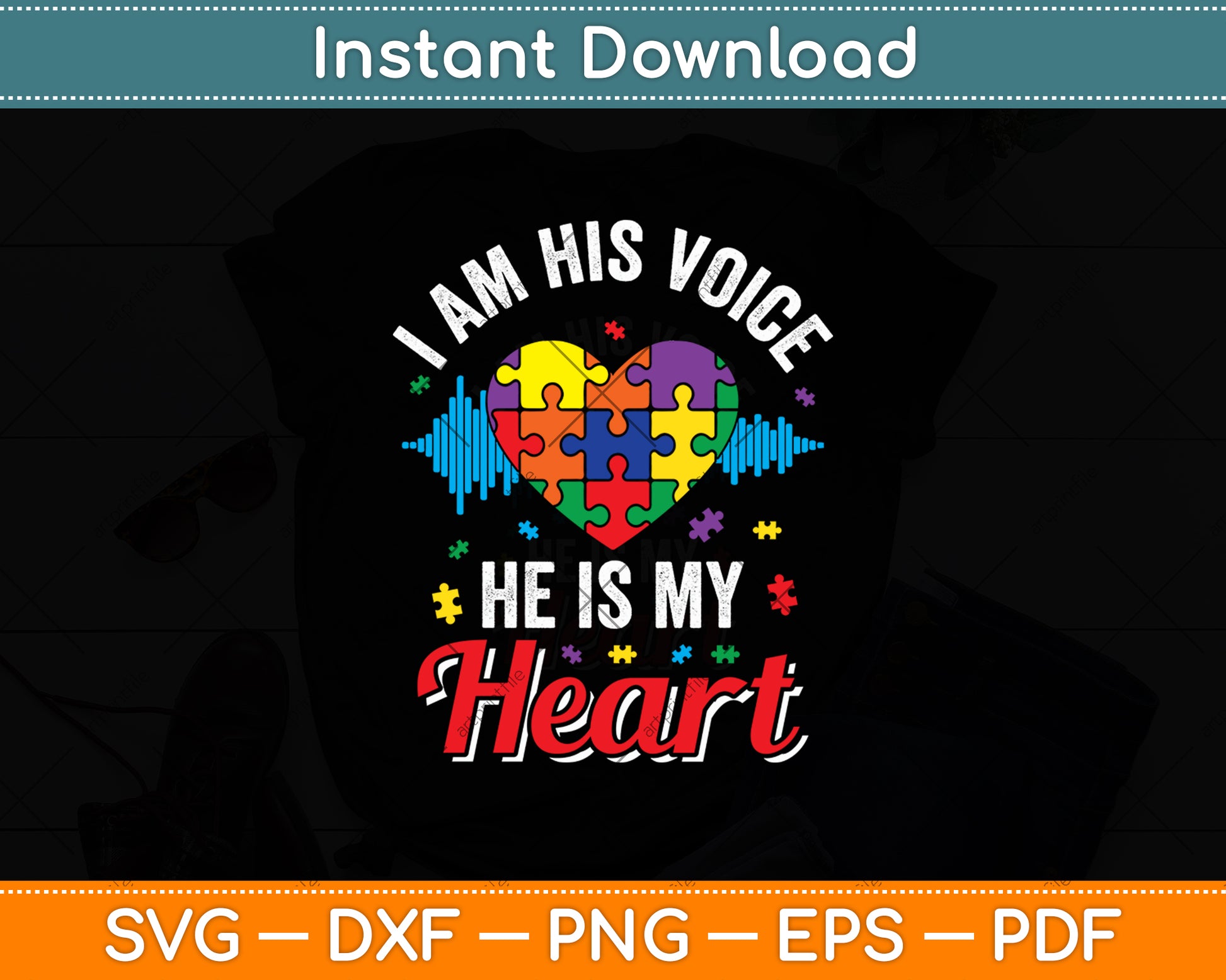 I Am His Voice He Is My Heart Autism Awareness Svg Digital Cutting File