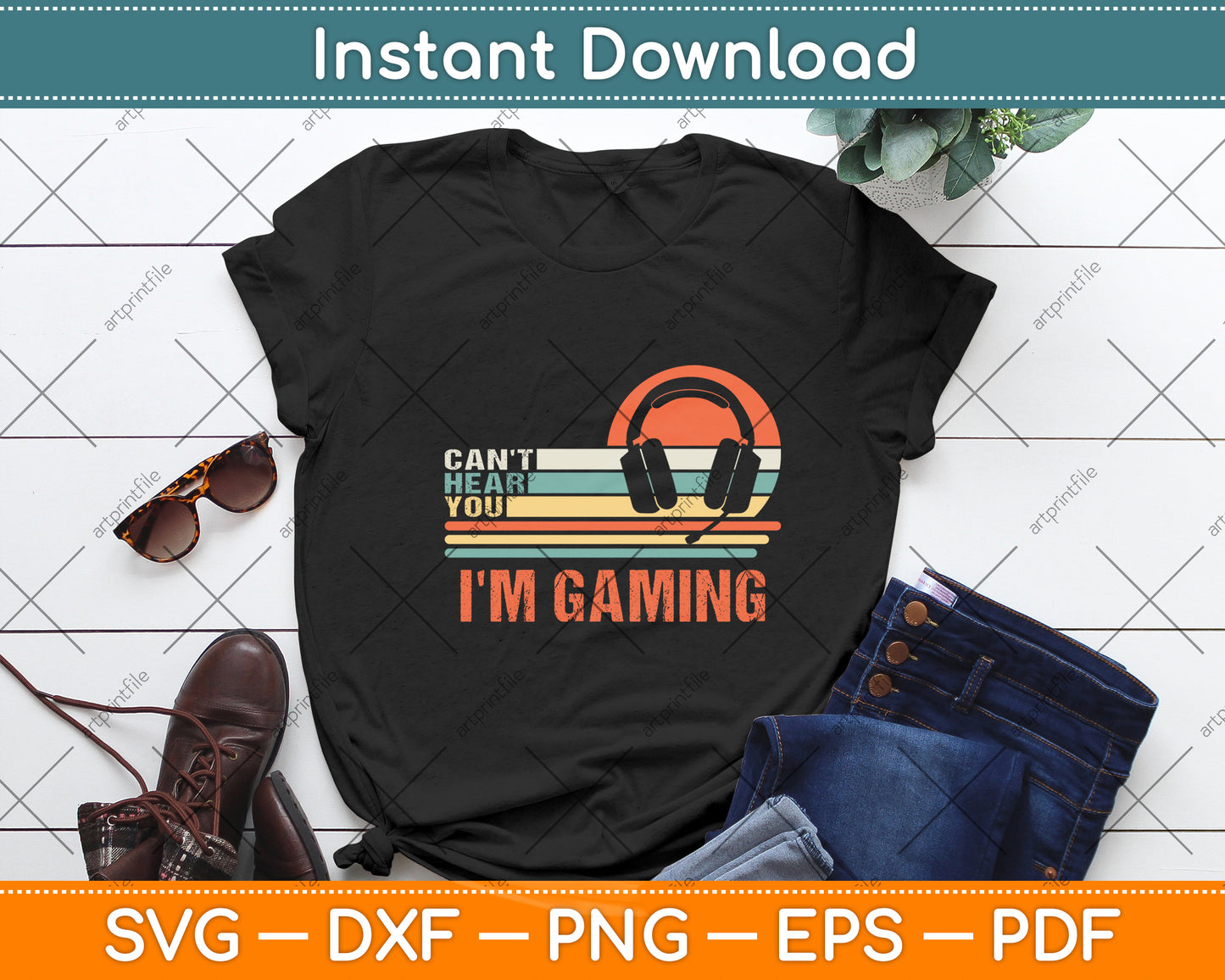 I Can't Hear You I'm Gaming Gamer Headset Funny Svg Digital Cutting File