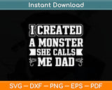 I Created A Monster She Calls Me Dad Funny Father's Day Svg Digital Cutting File