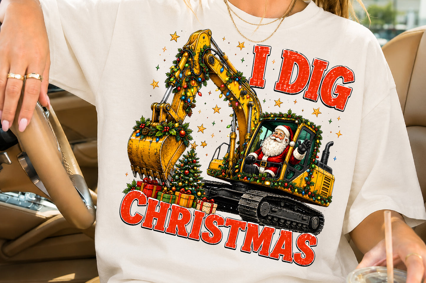 I Dig Christmas Excavator Santa PNG Sublimation