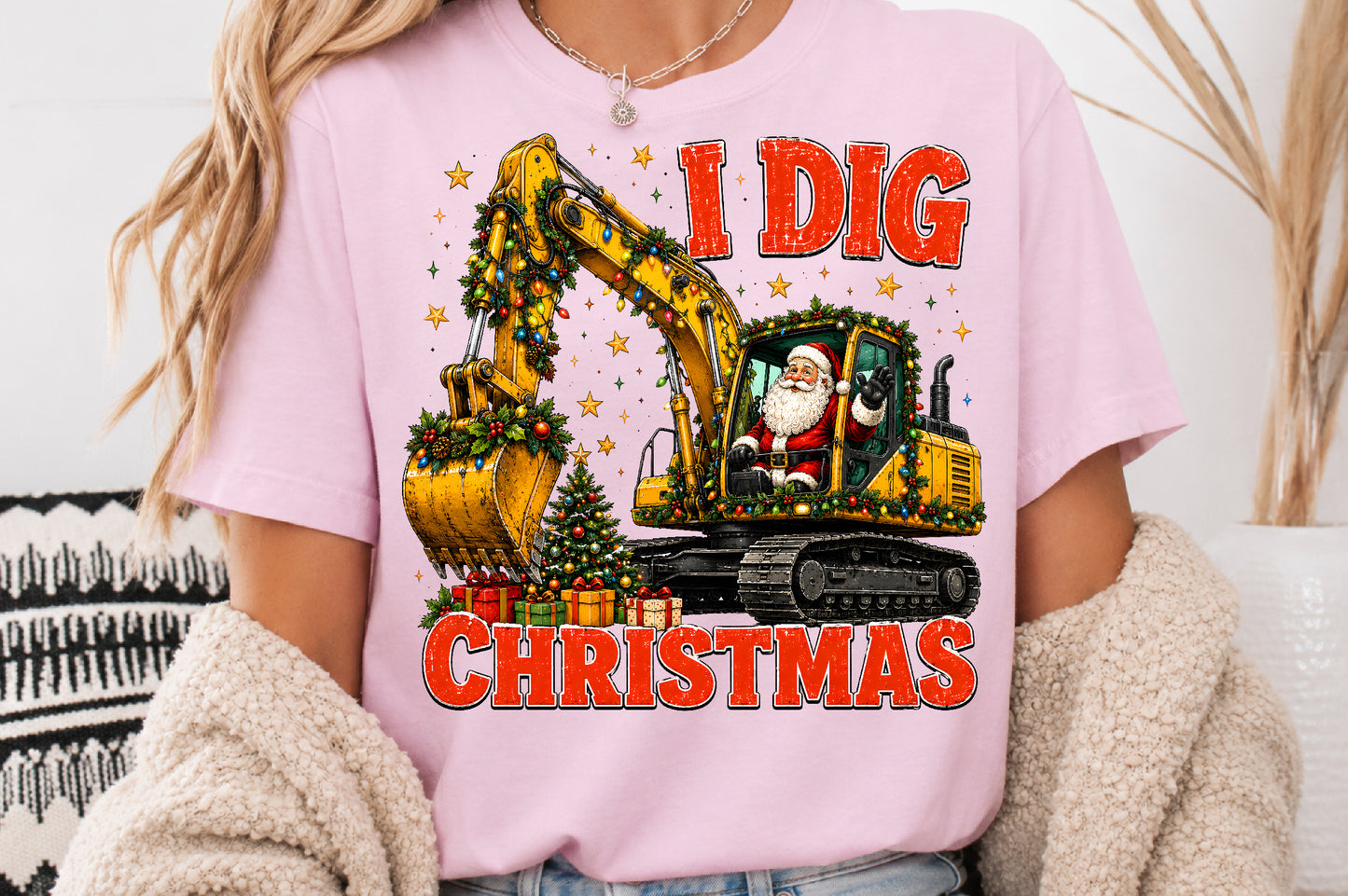 I Dig Christmas Excavator Santa PNG Sublimation