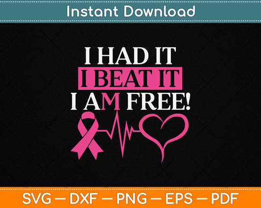 I Had It I Beat It I Am Free SVG design for breast cancer survivors