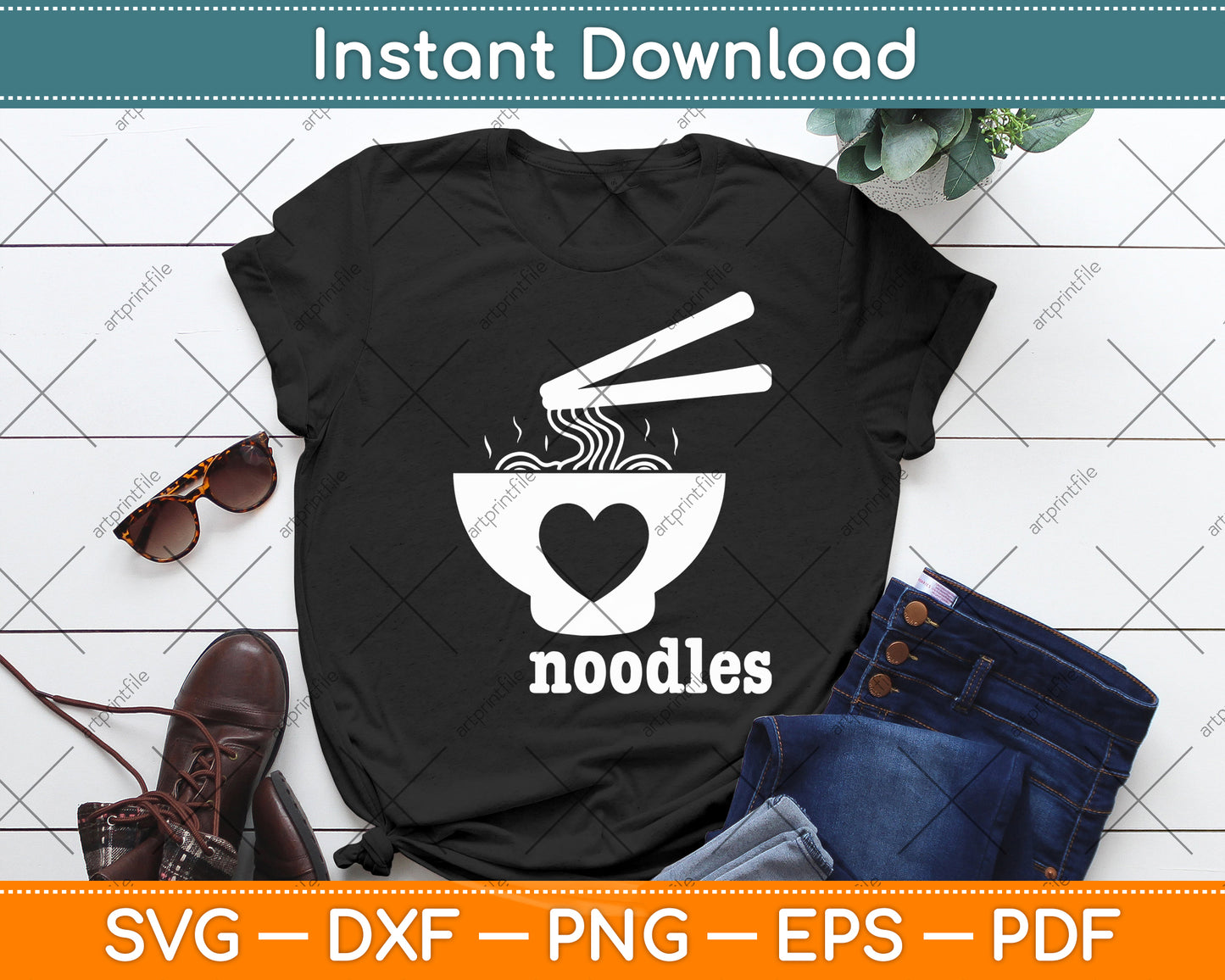I Heart Bowls of Noodles When I Eat Them Svg Digital Cutting File