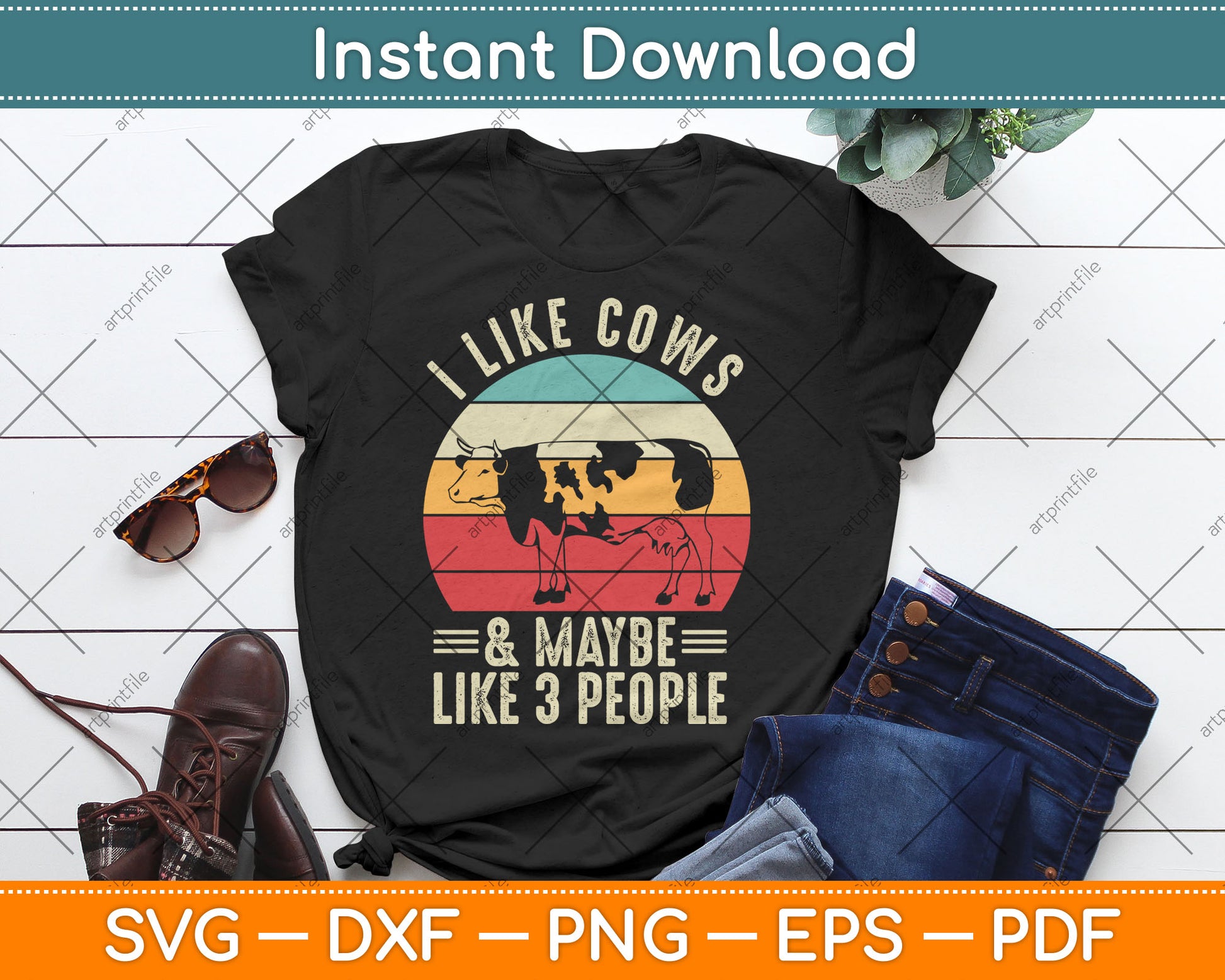 I Like Cows And Maybe Like 3 People Cow Farm Farmer Retro Svg Digital Cutting File