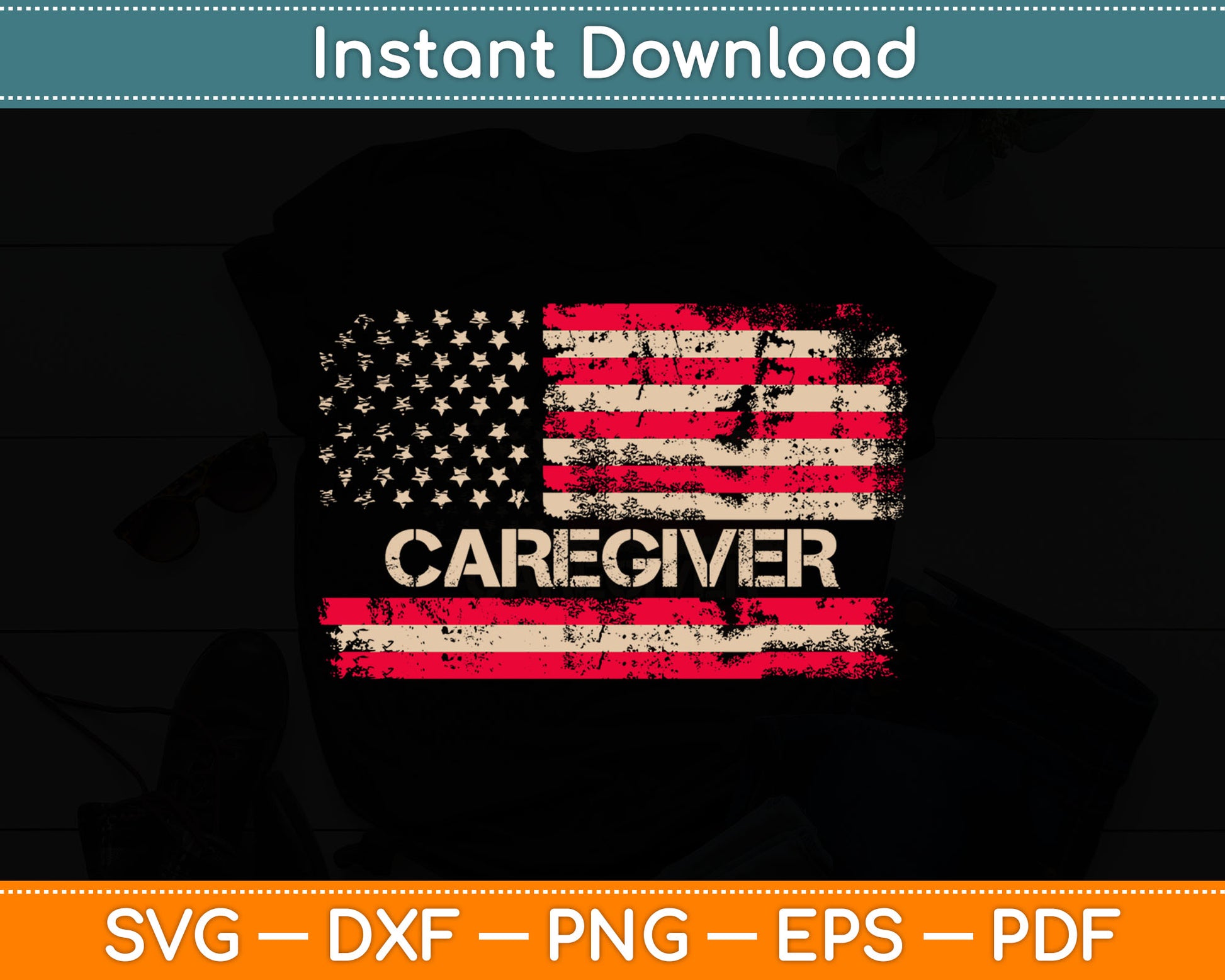 I Love Caregiver American Flag 4th Of July Svg Digital Cutting File