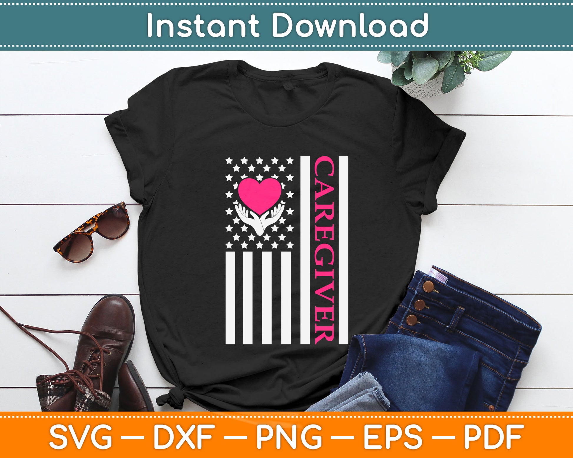 I Love Caregiver American Flag Mothers Day Svg Digital Cutting File