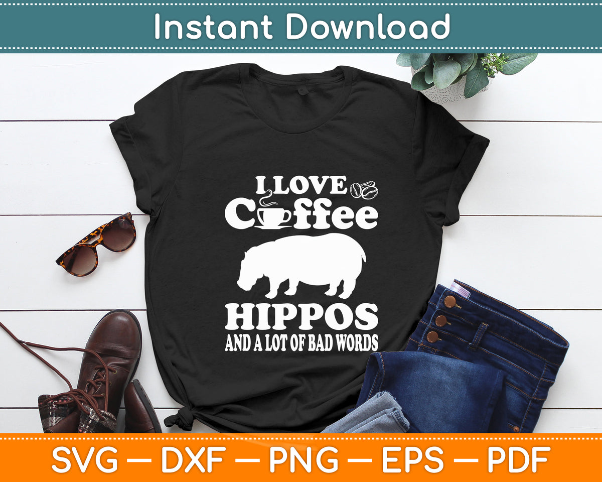 I Love Coffee Hippopotamus Zoo Animal Hippo Lover Wildlife Svg Png Dxf Cutting File