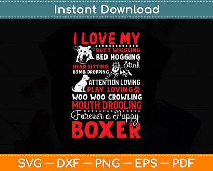 I Love My Puppy Boxer Butt Wiggling Svg Png Dxf Digital Cutting File